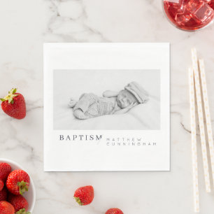 Serviette En Papier Baptême Pour Lui Photo Personnalisée Minimaliste