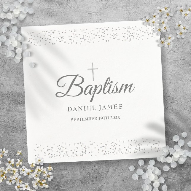 Serviette En Papier Baptême poussière d'étoiles argentées (Silver Stardust Baptism Christening Napkins)