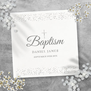 Serviette En Papier Baptême poussière d'étoiles argentées