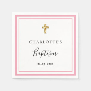 Serviette En Papier Baptême rose blanc nom fille simple