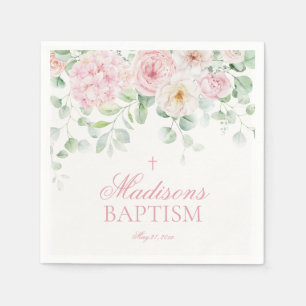Serviette En Papier Baptême rose Floral Hydrangea Botanical Blooms