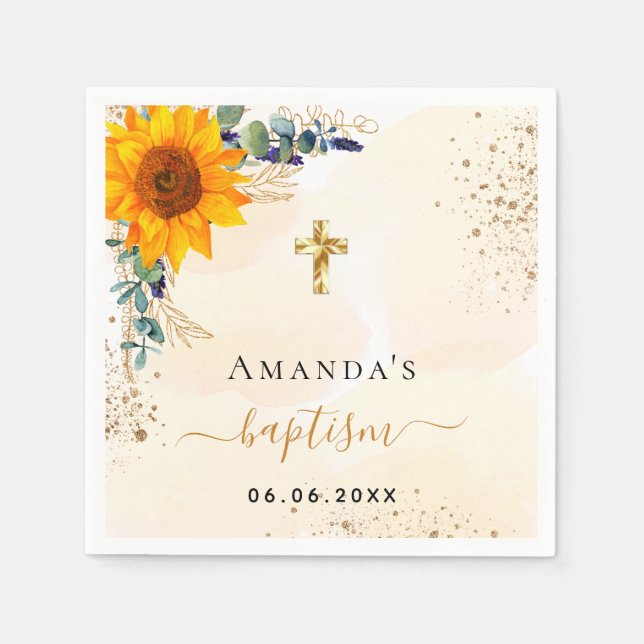 Serviette En Papier Baptême tournesol eucalyptus parties scintillant v (Devant)