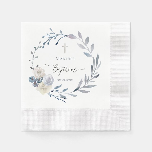 Serviette En Papier Baptism blue wreath  Paper  (Devant)