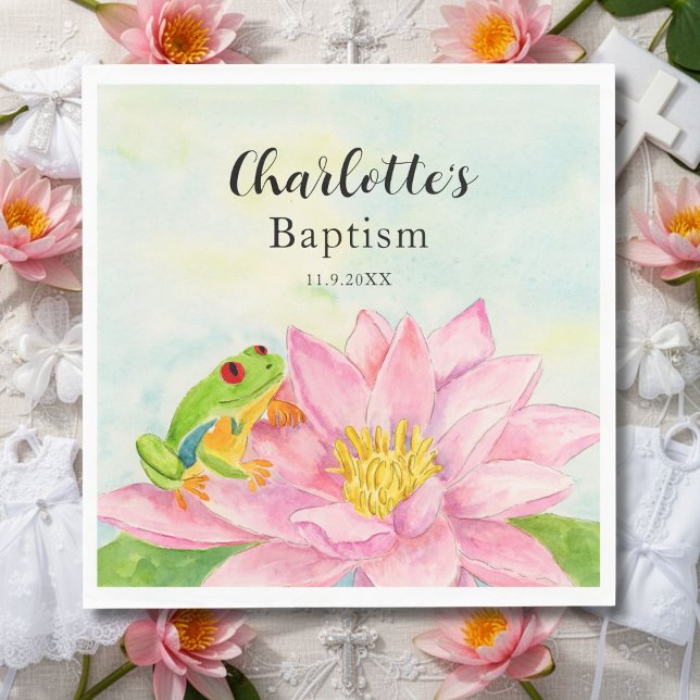 Serviette En Papier Baptism Pink Waterlily & Tree Frog (Créateur téléchargé)