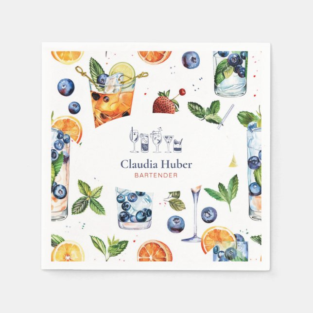 Serviette En Papier Bar à cocktails Professional | Bleu blanc (Devant)