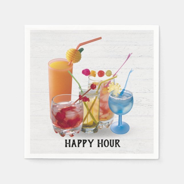 Serviette En Papier Bar Cocktails Sur Bois (Devant)