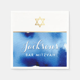 Serviette En Papier BAR MITZVAH étoile or smart bleu aquarelle Napkin