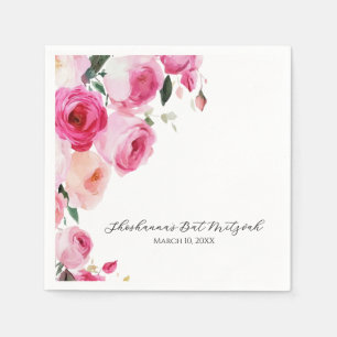 Serviette En Papier Bar Mitzvah Floral Moderne Rose