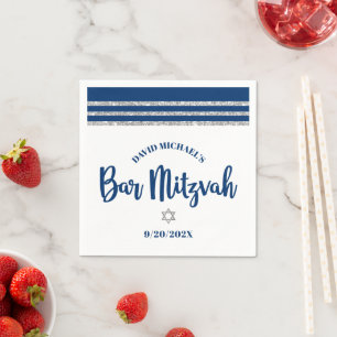 Serviette En Papier Bar Mitzvah Navy Argent Tallit Script Gras Minimal