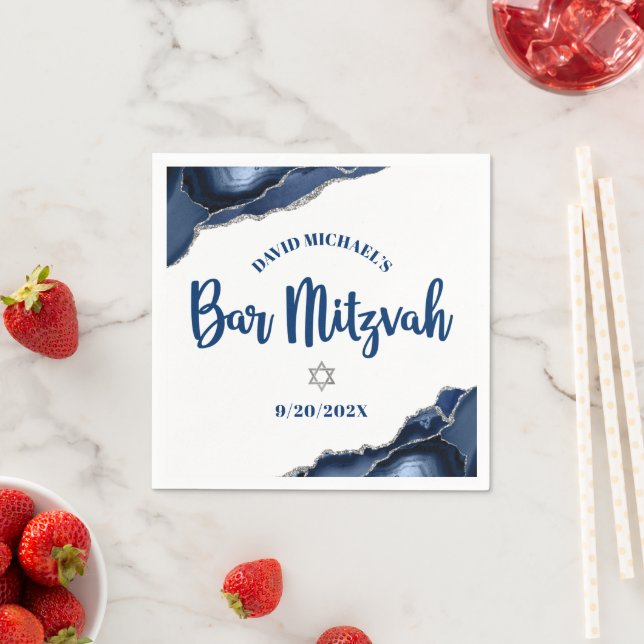 Serviette En Papier Bar Mitzvah Navy Blue Agate Script Simple Bold (En situation)