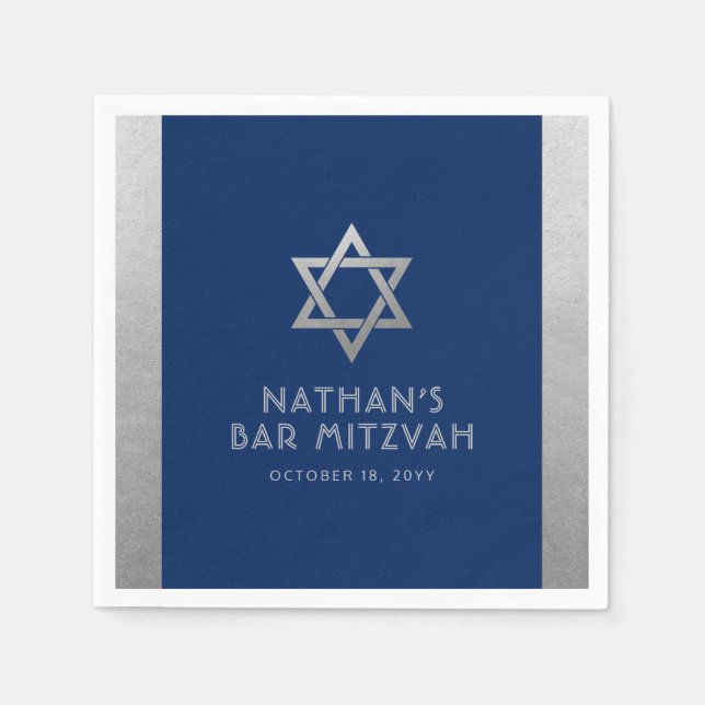 Serviette En Papier Bar Mitzvah Silver Blue Moderne Simple Personnalis (Devant)