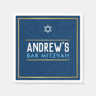Serviette En Papier BAR MITZVAH smart bold type or denim bleu aqua