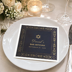 Serviette En Papier Bar Mitzvah Vintage Élégant Marine Blue Gold Star