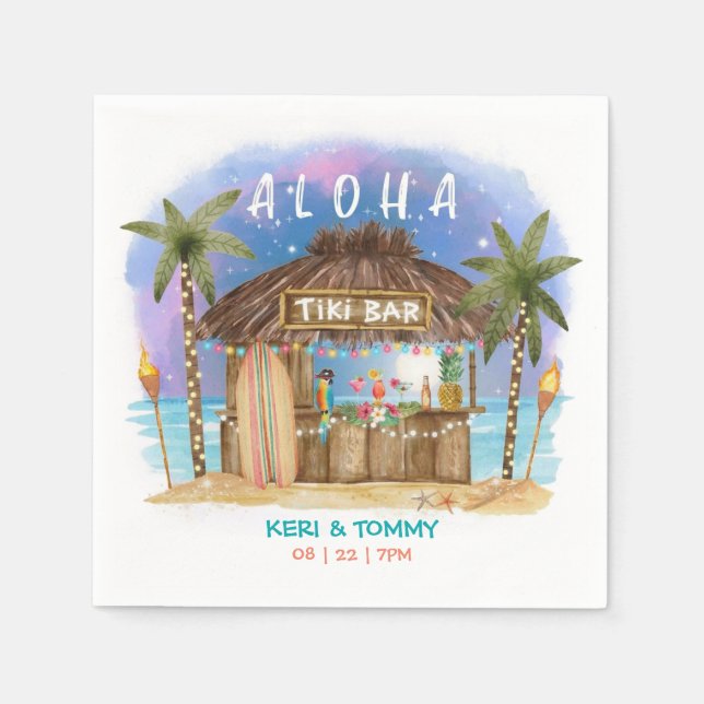 Serviette En Papier Bar Tiki Beach | Lune Tropicale Mer & Surf (Devant)