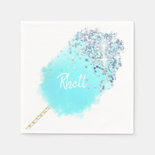 Serviette En Papier Barbe à papa mignonne bleu paillettes d'argent