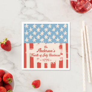 Serviette En Papier Barbecue avec nom de famille étoile et rayure Roug
