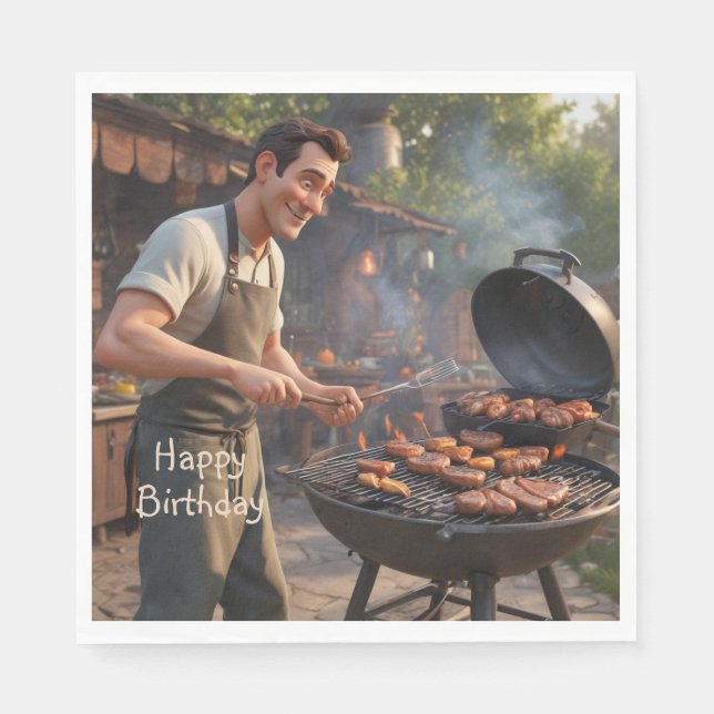 Serviette En Papier Barbecue Homme Anniversaire (Devant)