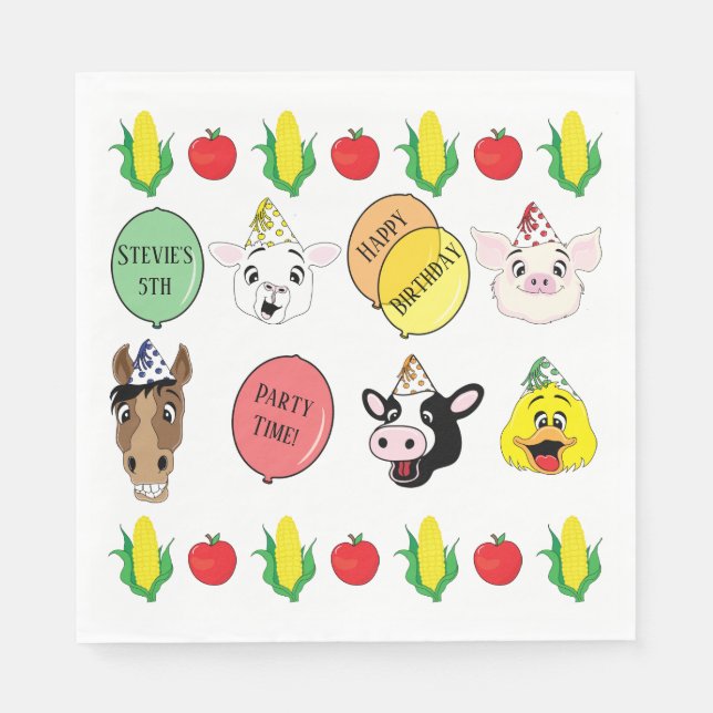 Serviette En Papier Barnyard Animaux fête d'anniversaire (Devant)