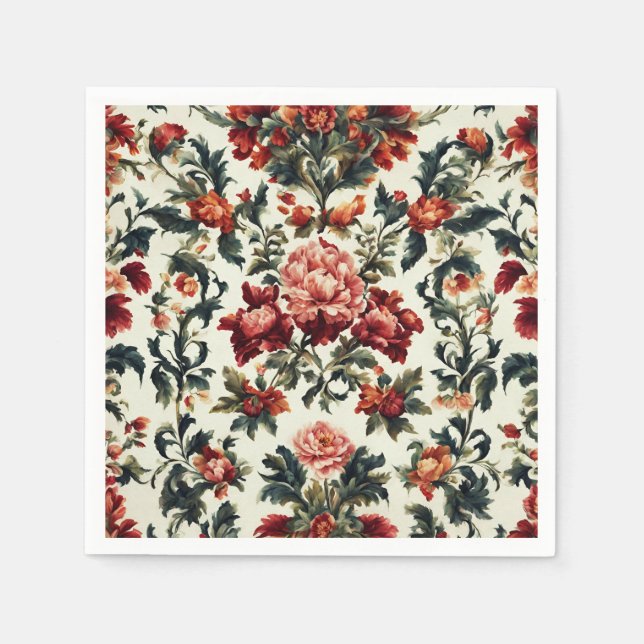 Serviette En Papier baroque italien. Fleurs et Feuilles chics (Devant)