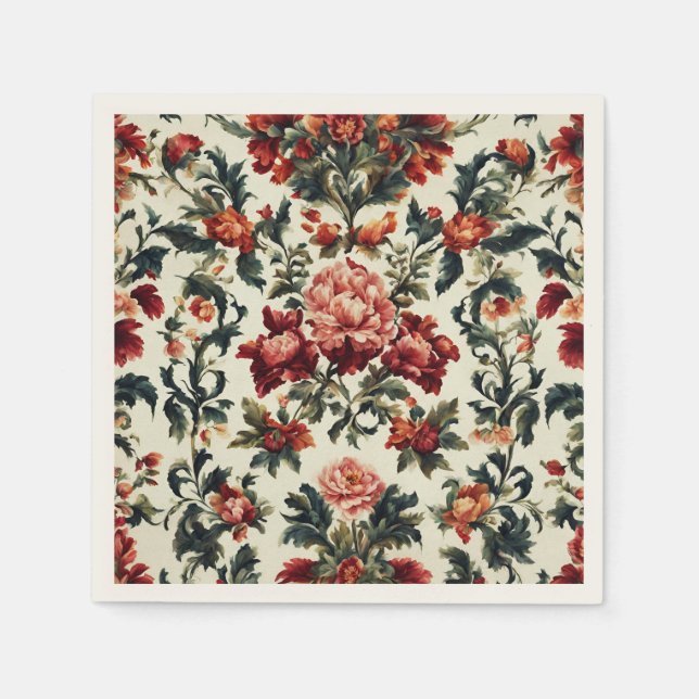 Serviette En Papier baroque italien. Fleurs et Feuilles chics (Devant)