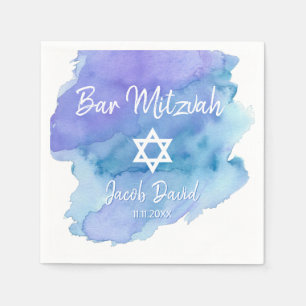 Serviette En Papier Barre bleue Mitzvah d'étoile de David d'aquarelle