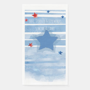 Serviette En Papier Barres bleu aquarelle avec éclaboussure et étoiles