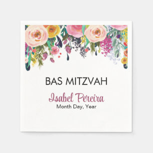 Serviette En Papier Bas Mitzvah Floral serviettes personnalisées