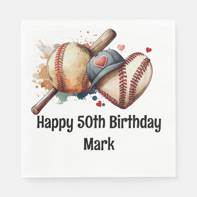 Serviette En Papier Baseball 50e fête d'anniversaire (Devant)