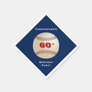 Serviette En Papier Baseball Blue Name 60th Birthday Party Paper
