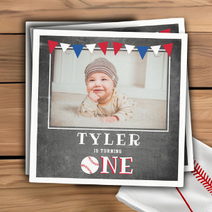 Serviette En Papier Baseball Chalkboard drapeaux 1er Anniversaire Phot