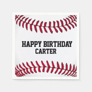 Serviette En Papier Baseball d'anniversaire blanc avec nom
