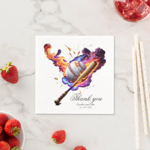 Serviette En Papier Baseball en feu.