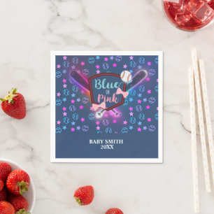 Serviette En Papier Baseball ou Bows rose ou bleu Révélation de genr