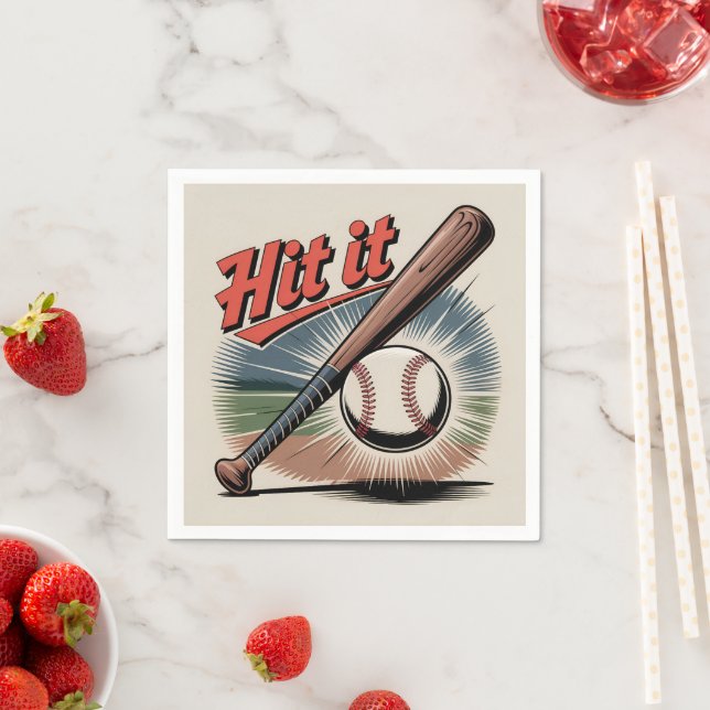 Serviette En Papier Baseball vintage "Hit It" Sports rétro (En situation)