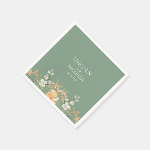 Serviette En Papier Basil, Pêche et Mariage floral blanc