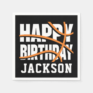 Serviette En Papier Basketball Orange Black Bonne fête d'anniversaire