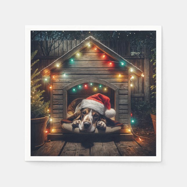 Serviette En Papier Basset de Noël en serre (Devant)