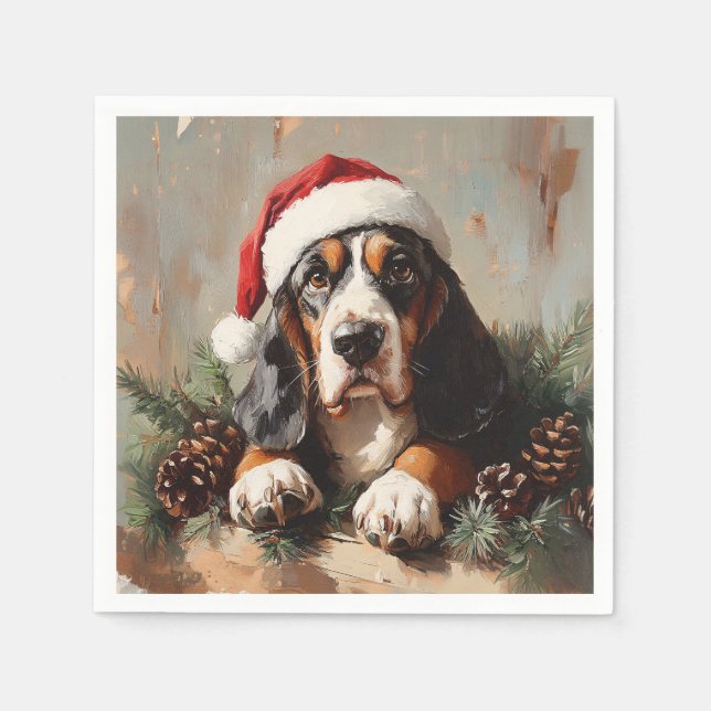 Serviette En Papier Basset Hound dans une peinture à l'huile de chapea (Devant)