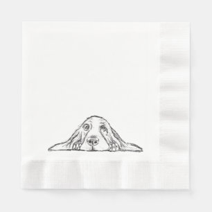 Serviette En Papier basset hound noir blanc yeux de chiot simple 