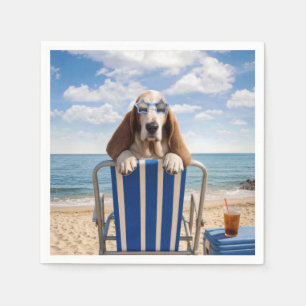 Serviette En Papier Basset Hound sur chaise de plage