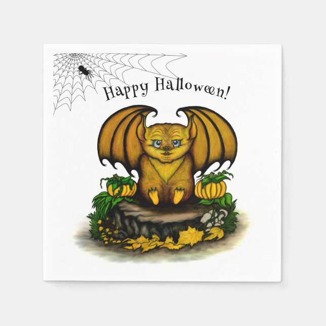 Serviette En Papier Bat d'Halloween mignonne (Devant)
