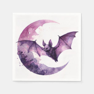 Serviette En Papier Bat et croissant Lune Aquarelle violet Art