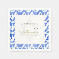 BAT MITZVAH BAR CHEVRON BLEU INDIGO WATERCOLOR