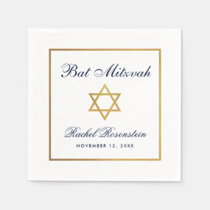 Serviette En Papier Bat mitzvah Bleu Blanc Or