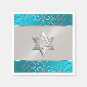Serviette En Papier Bat mitzvah Elégant bleu turquoise Silver Filigree