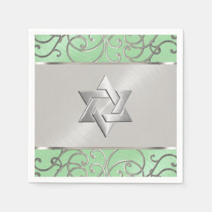 Serviette En Papier Bat mitzvah Elégant Mint Green Silver Filigree