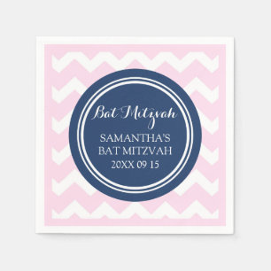 Serviette En Papier Bat mitzvah personnalisé Napkin rose bleu Chevron
