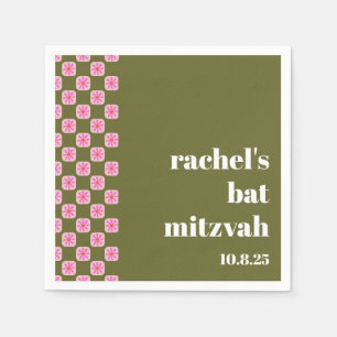 Serviette En Papier Bat mitzvah vert rose rétro en carton fleuri