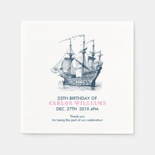 Serviette En Papier Bateau à vent bleu nautique Modèle d'anniversaire