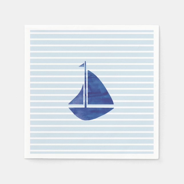 Serviette En Papier Bateau à voile Nautique Océan Bleu Bleu Bande Papi (Devant)